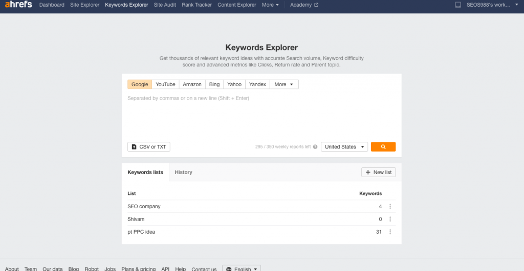 Ahrefs Keywords Explorer tool