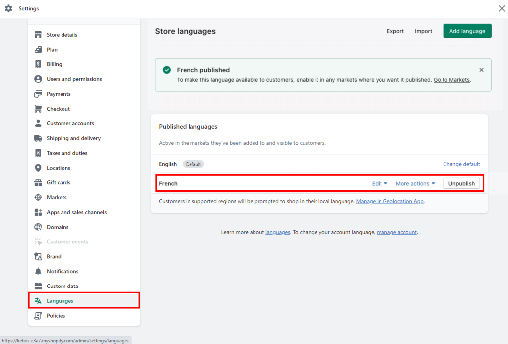 shopify store languages