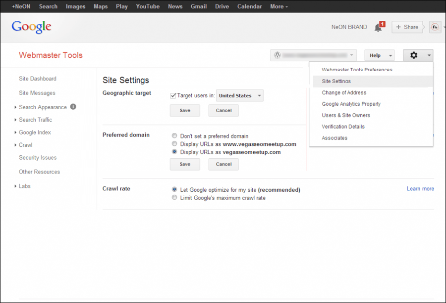 Google Webmaster Tools' Settings